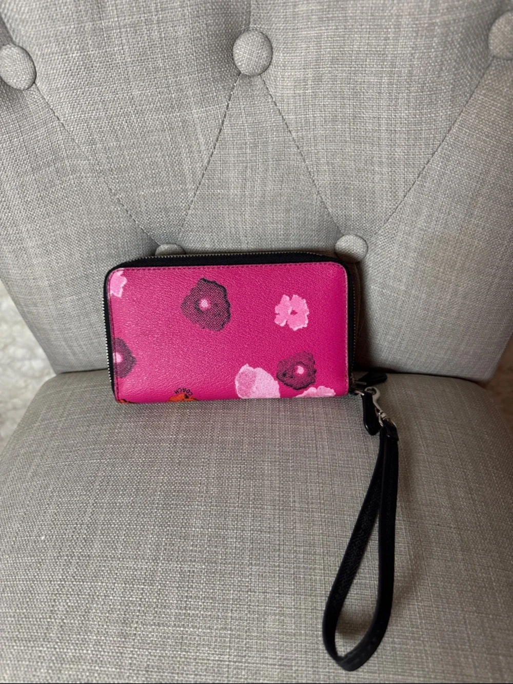 Coach Pink Floral Zip Wristlet Wallet